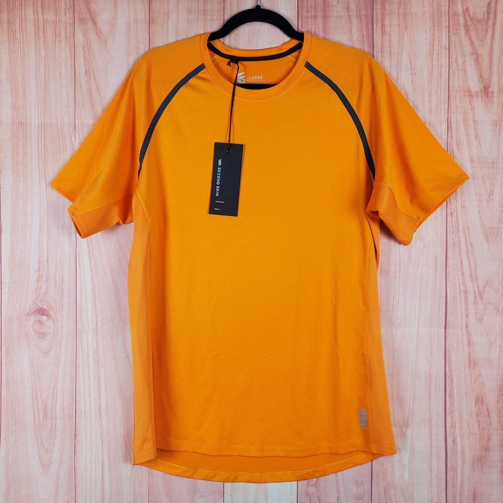 VRST Mens T-Shirt‎ Large Orange Polyester Crew Neck Short Raglan Sleeve Pullover